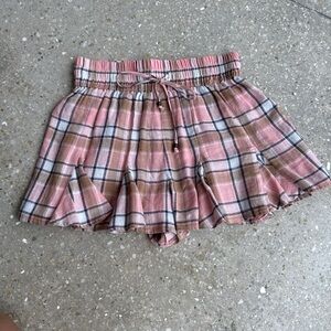 sundays Pink Plaid Elastic Waist Skort shorts size XS